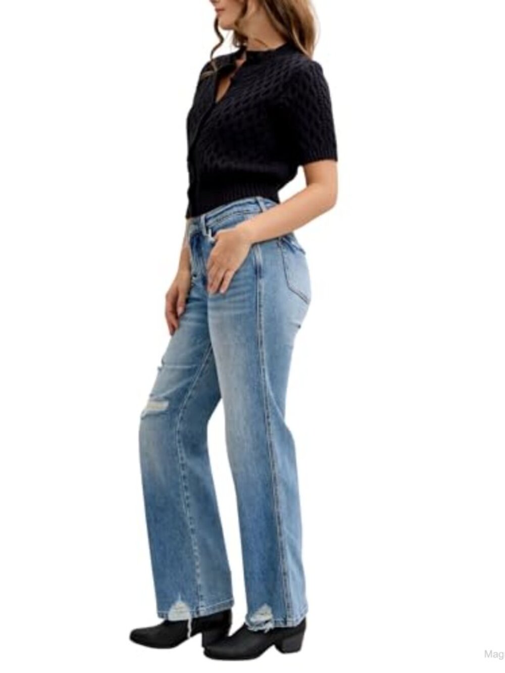 Mid Rise 90's Straight Leg Rigid Magic Destroyed Jeans - Picture 2 of 6